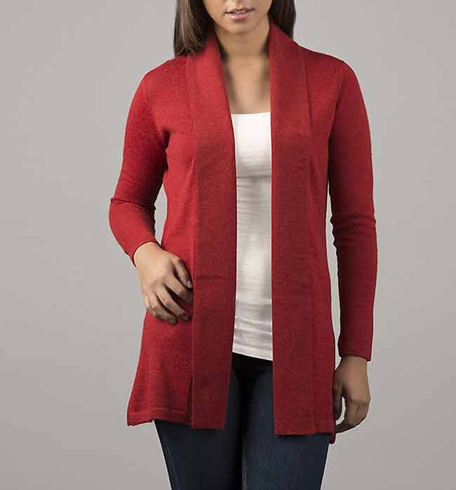 Classic fine knitted loose fit cardigan in luxurious ultra soft baby alpaca, red