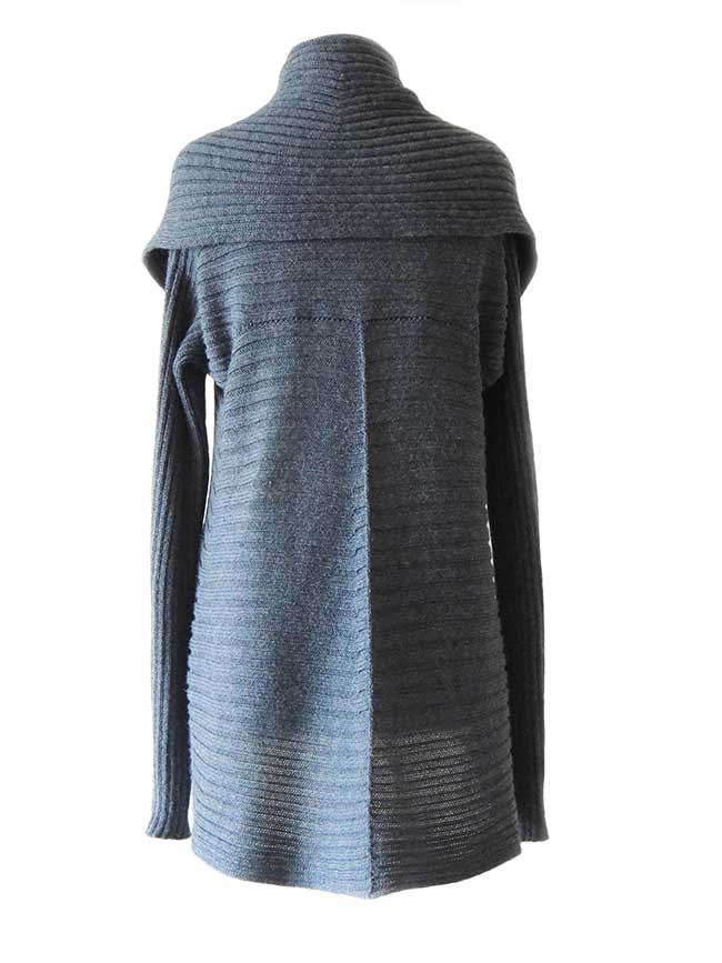 PFL Full knitted open cardigan model Keyla in a soft alpaca blend, steelblue