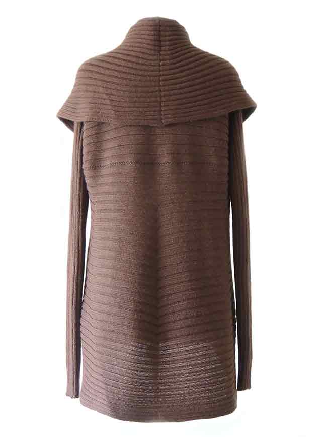 PFL Full knitted open cardigan model Keyla in a soft alpaca blend, brown