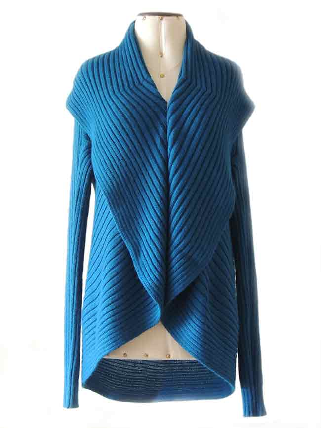 PFL Full knitted open cardigan model Keyla, in a soft alpaca blend, blue