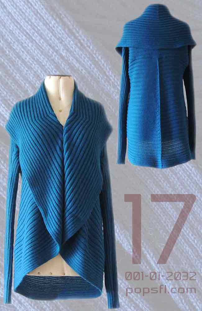 PFL Full knitted open cardigan model Keyla, in a soft alpaca blend, blue