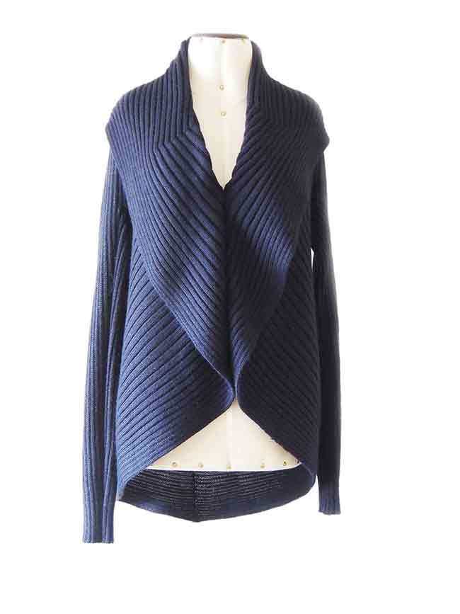 PFL Full knitted open cardigan model Keyla, in a soft alpaca blend, dark blue