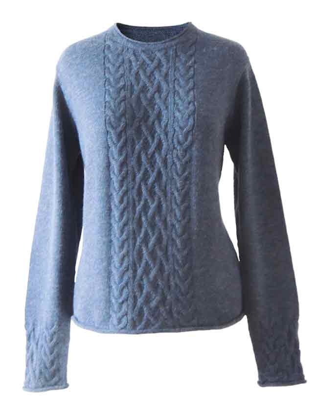 PFL knitwear, sweater Angee, with cable pattern and round neck, 100% baby alpaca.