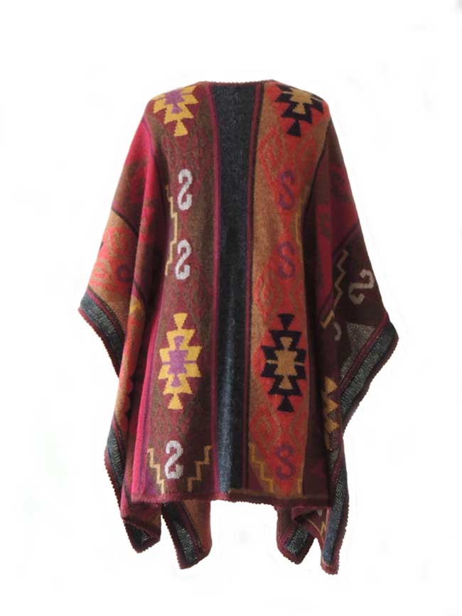 Ruana cape with graphic pattern multi color 100% alpaca.