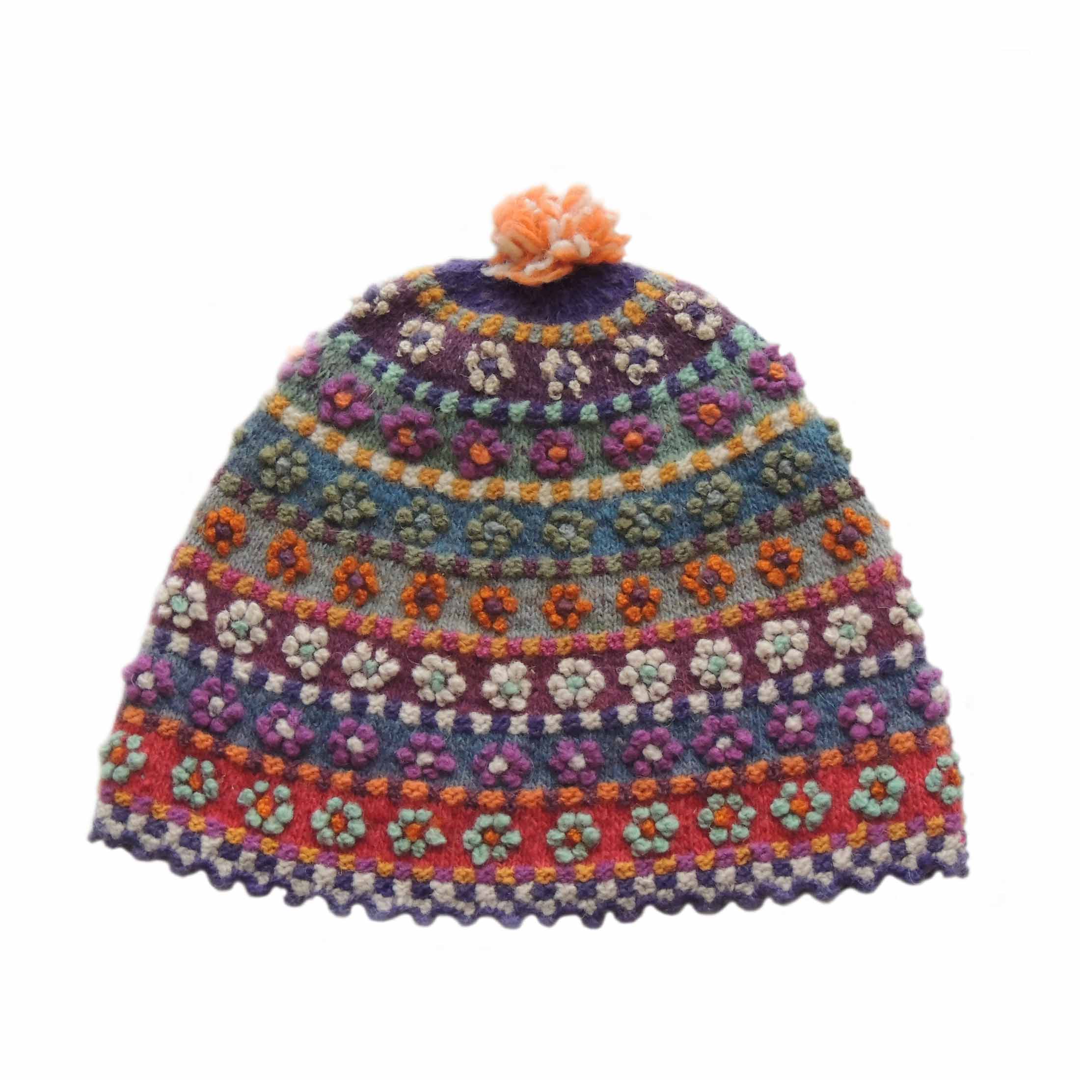 PopsFL wholesale producer Hand knitted womens colorful beanie - hat made of natural dyed sheepswool.