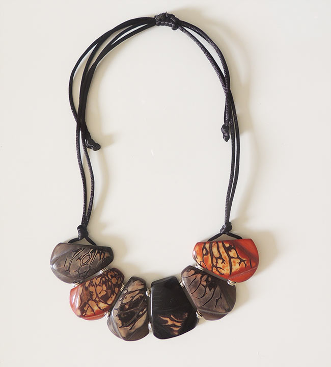 Necklace, Taqua dark brown-turquoise