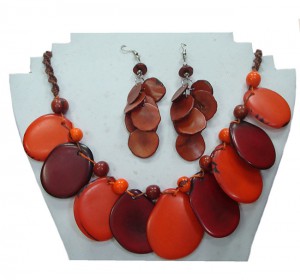 Set necklace and earrings in Taqua orange -brown