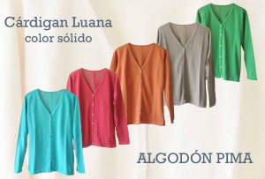La moda femenina cárdigan Luana, clásica en colores sólidos en 100% algodón pima.