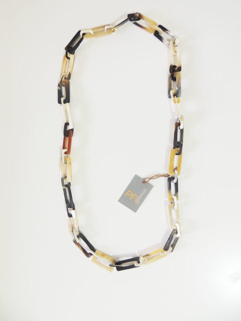 PFL necklace, handmade with rectangular links of polished bull horn.