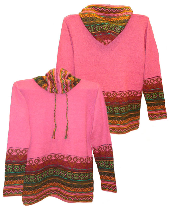 Hooded sweater in alpaca P43 Muru pink.