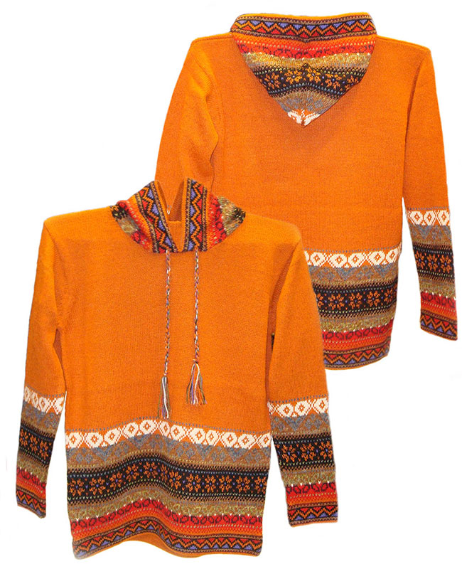 Hooded sweater in alpaca P43 Muru orange.