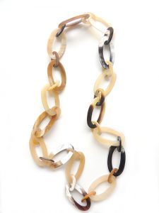 PFL necklace with large oval and little oval links made of polished bulls horn.