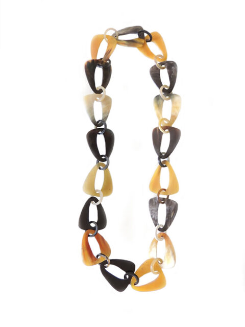 PFL buffalo horn necklace with triangular links with rounded corners and small round links, made from polished.