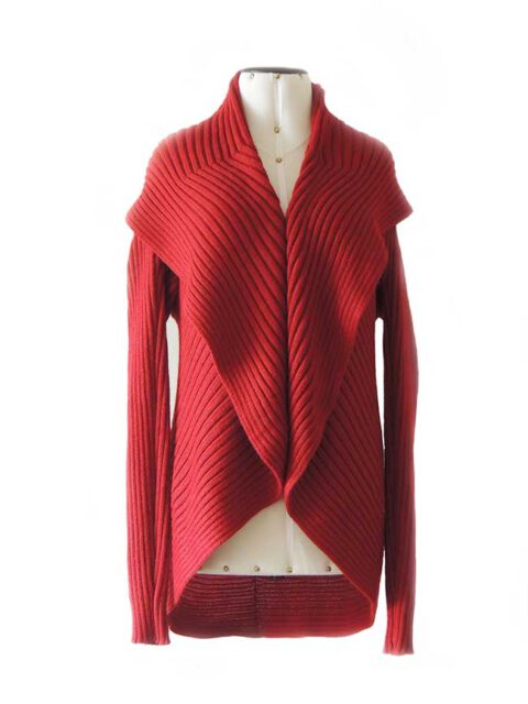 PFL, Full knitted open cardigan model Keyla in a soft alpaca blend, red