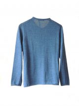 Classic cardigan with button closure, in soft luxurious baby alpaca, color blue.