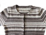 Women's fashion knitted cardigan with stripes, in luxury super soft baby alpaca, with round neck.