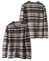 Women's fashion knitted cardigan with stripes, in luxury super soft baby alpaca, with round neck.