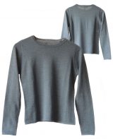 Classic sweaters in solid steel blue, conducted in luxury super soft baby alpaca, with round neck.