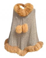 Knitted cape with baby alpaca fur trim.