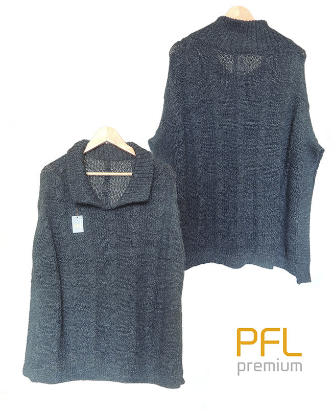 PFL knitted cape dark grey with turtleneck collar and a classic cable structure