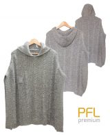 PFL knitted cape gray-marble, hoodie with a classic cable structure, rib structure at the edges