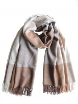 Scarf brown-beige color pattern with fringes at the end, in baby alpaca