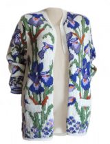 PFL Knits handmade cardigan, intarsia knitted with flowers on the frontside