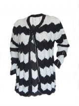PFL knits cardigan black and white stripe pattern, closes with buttons