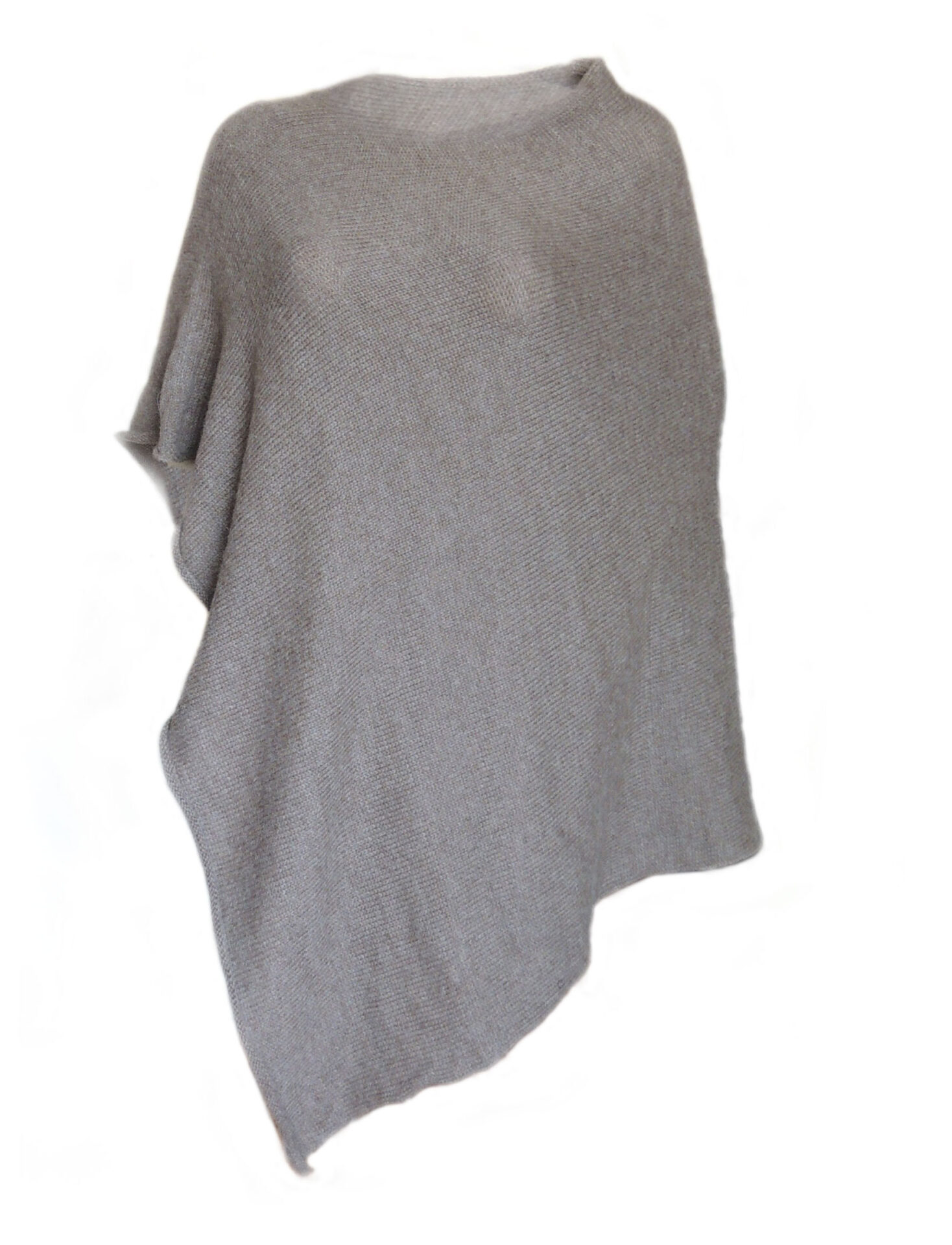PFL knits, asymmetric poncho with a round neckline in solid color. 100% alpaca