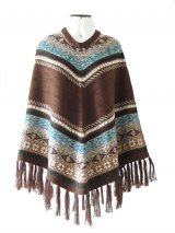 PFL cape of alpaca with fringed and ethnic pattern