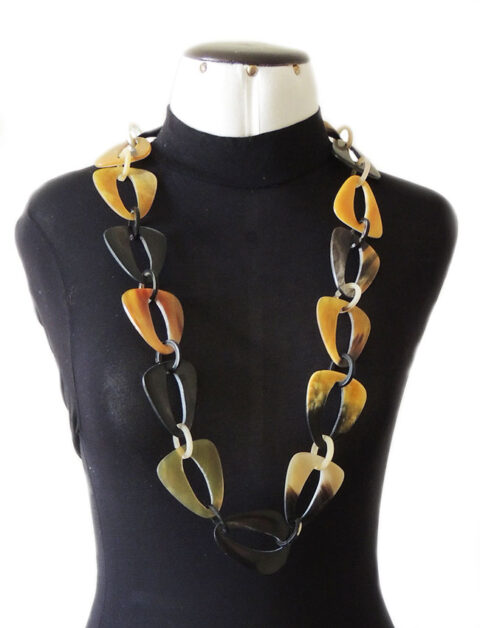 PFL buffalo horn necklace with triangular links with rounded corners and small round links, made from polished.