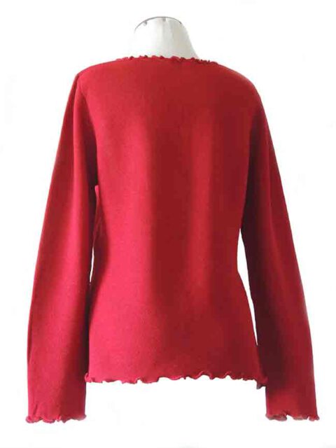 fine knitted red ruffled cardigan along the hem with in baby alpaca