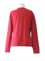 fine knitted red cardigan with embroidered details on the neck and cuffs in baby alpaca