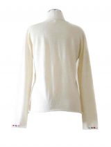 fine knitted white cardigan with embroidered details on the neck and cuffs in baby alpaca