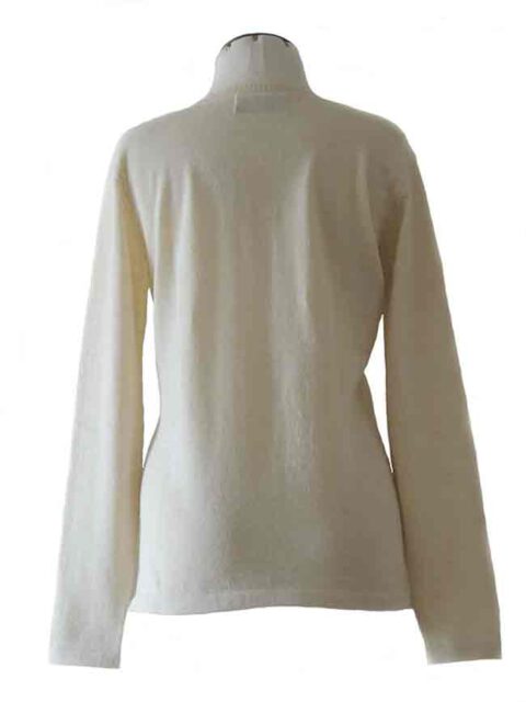 fine knitted white classic sweater with crewneck in baby alpaca