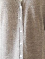 beige with V-Neck and mother of pearl button button closure in baby alpaca