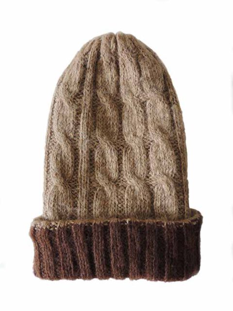 hand knitted beanie reversible brown-beige.