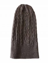 beanie reversible two colors taupe -black with cable motif