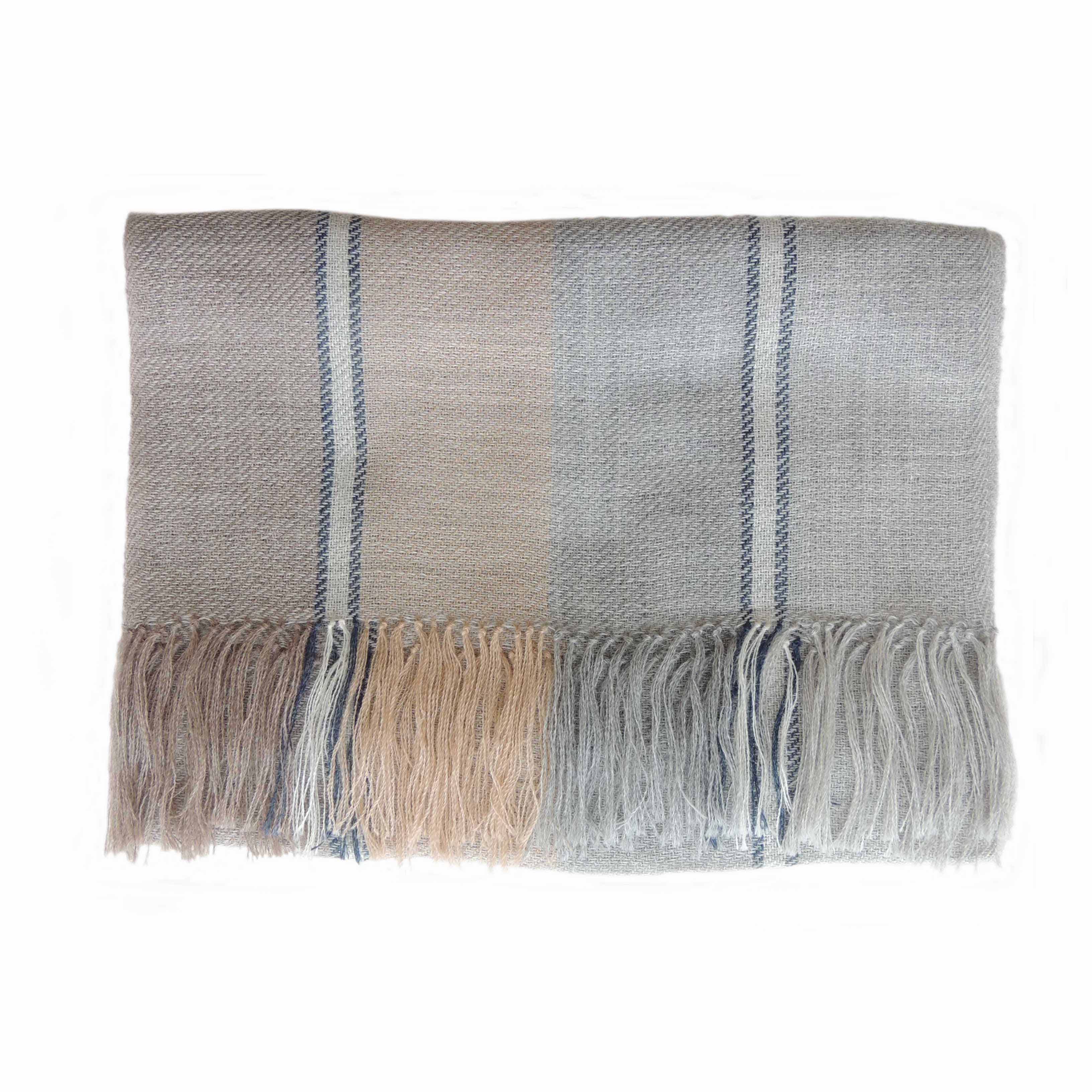 PopsFL Peru wholesale producer Handwoven scarf, baby alpaca stripes with fringes. unisex