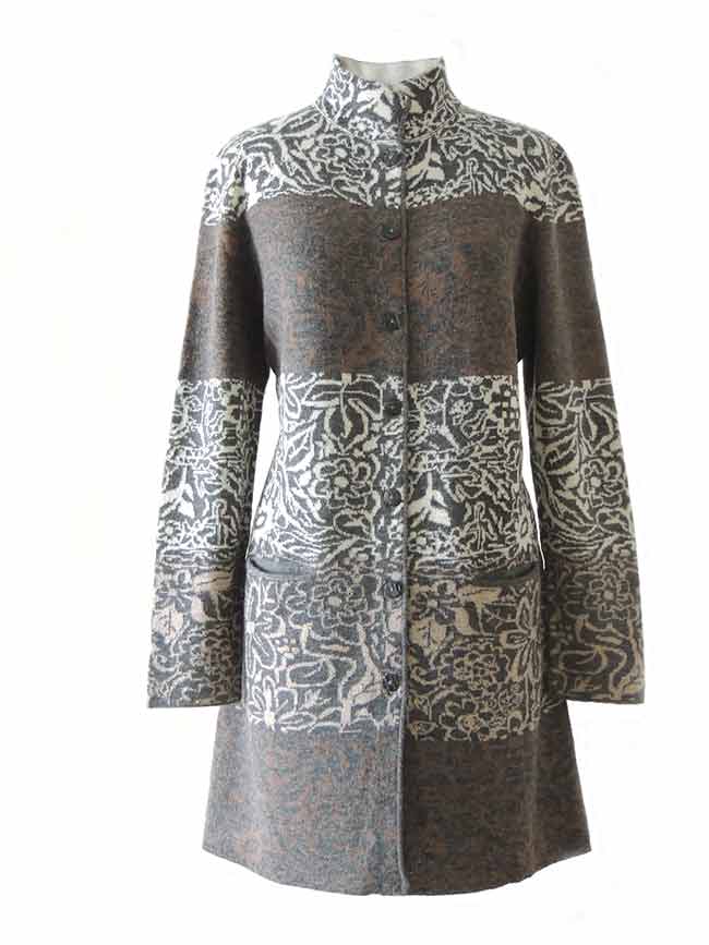PFL knitwear, cardigan / coat grey-multi, four color design with flower pattern