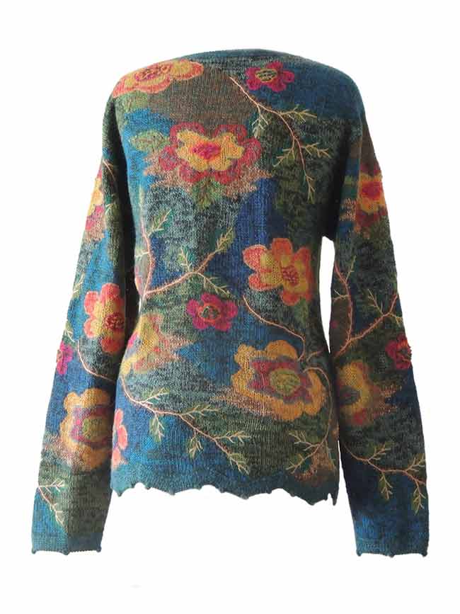 001-01-2144-04 PFL knitwear, cardigan intarsia knitted with flower ...