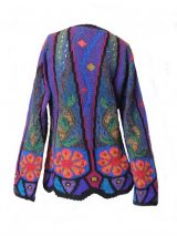 PFL knitwear, cardigan intarsia knitted with flower pattern and embroidered details crew neck and button closure in alpaca.