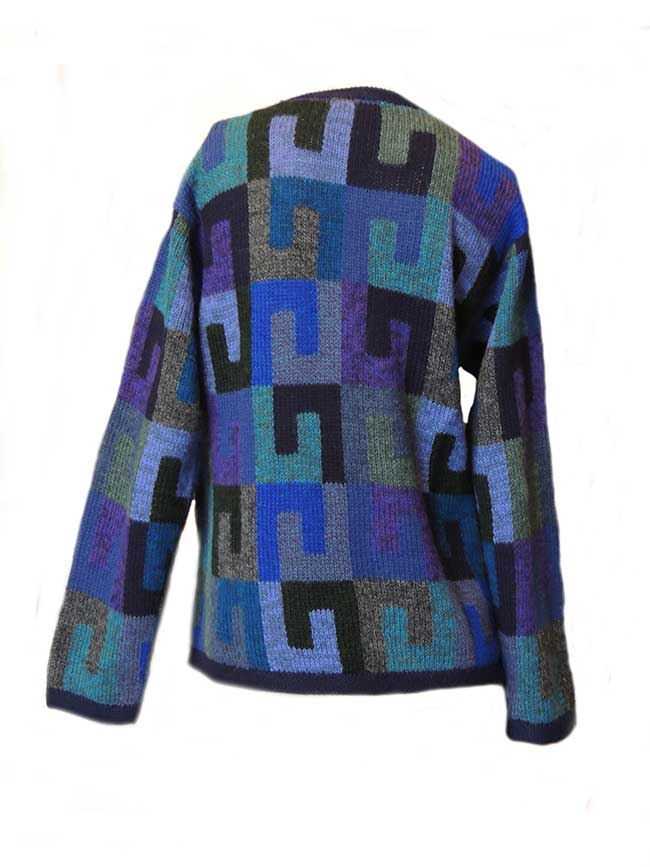 PFL knitwear, cardigan intarsia knitted with graphic pattern crew neck and button closure in alpaca.