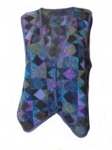 PFL knitwear, sleeveless cardigan intarsia knitted with graphic pattern crew neck and button closure in alpaca.