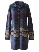 PFL knitwear, cardigan / coat Georgina blue-multi, four color design with flower pattern,