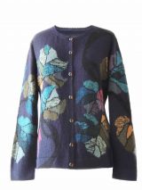 PFL knitwear, cardigan blue with flower pattern