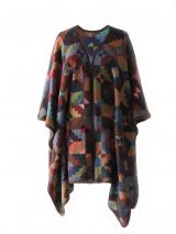 Ruana cape with graphic pattern multi color 100% alpaca