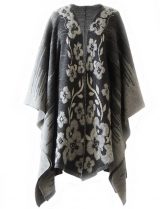 Ruana cape alpaca in grey tones with embroidered flowers