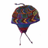 PopsFL Knitwear wholesale producer Hand knitted beanie - hat with colorful relief pattern in natural dyed sheepswool.