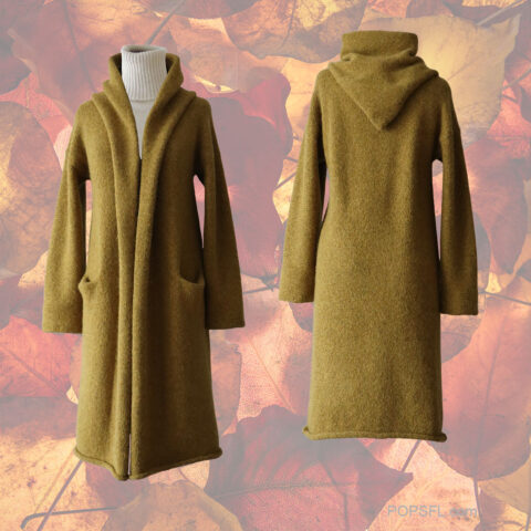 PFL KNITWEAR Capote coat felted color yellow green melange hooded or non hooded T-1840M